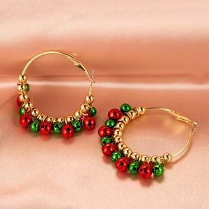 🎄 Awesome Colorful Large Metallic Beads And Bells Hoop Earrings 🌲